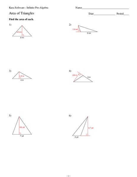 Area of Triangles Worksheet