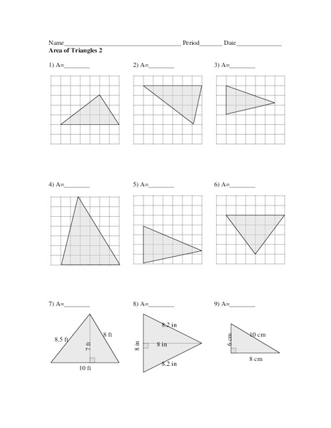 Area of Triangles 2 Worksheet
