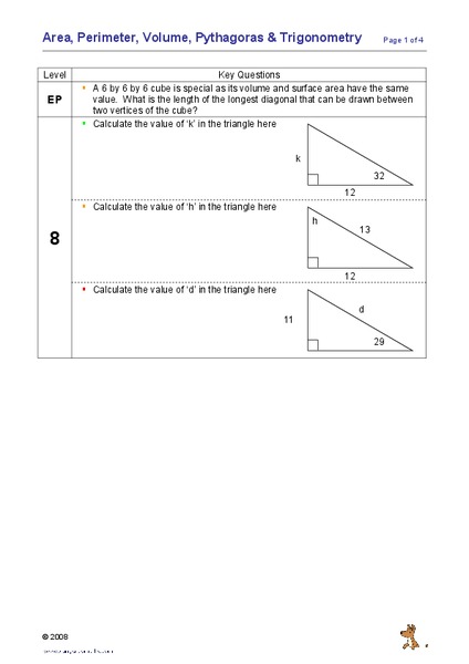 Area, Perimeter and Volume Worksheet