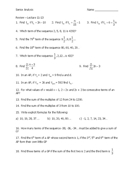 Arithmetic and Geometric Sequences Worksheet