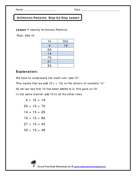 Arithmetic Patterns Worksheet