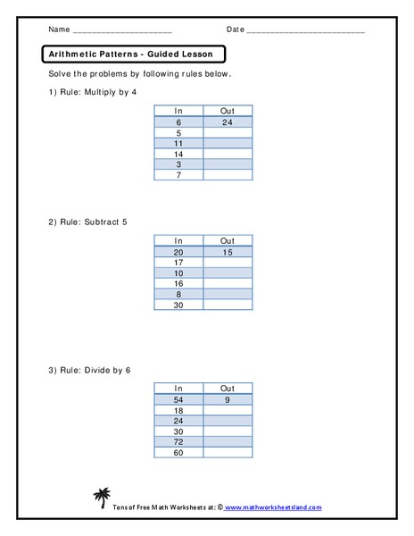 Arithmetic Patterns Worksheet