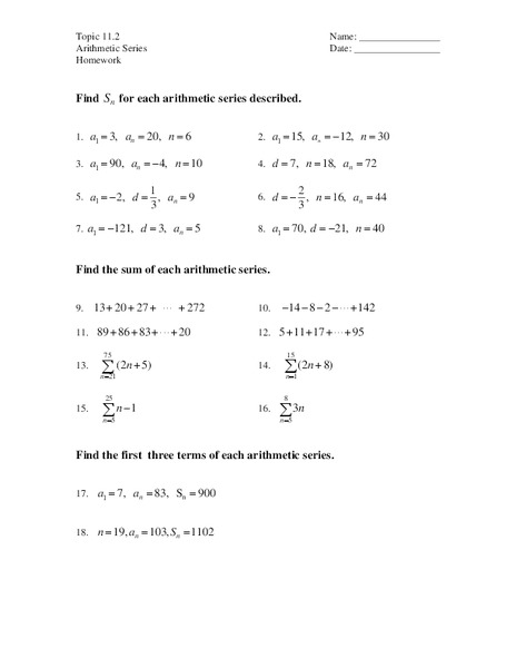 Arithmetic Series Worksheet