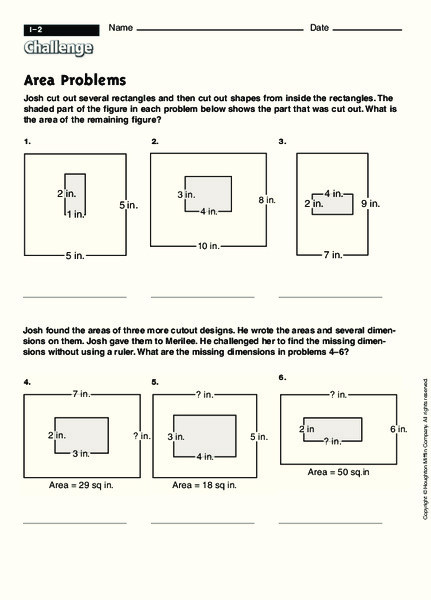 Area Problems Worksheet