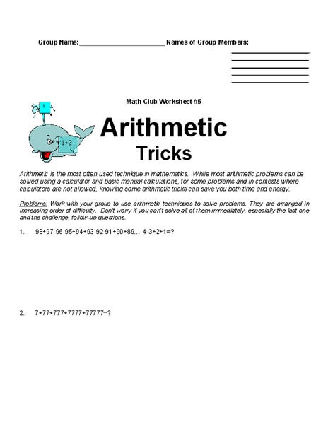 Arithmetic Tricks Worksheet