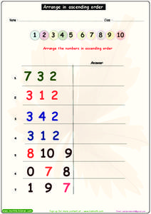 Arrange in Ascending Order Worksheet