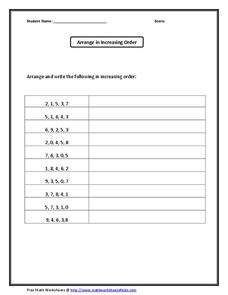 Arrange in Increasing Order Worksheet