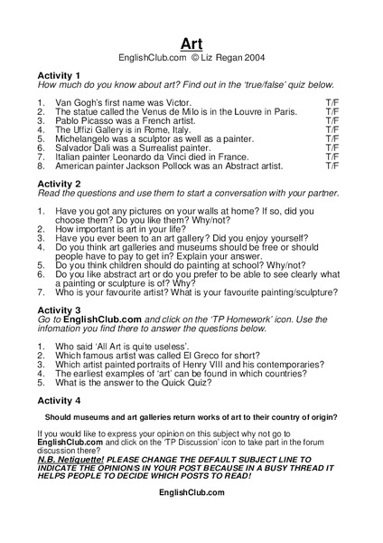 Art Worksheet