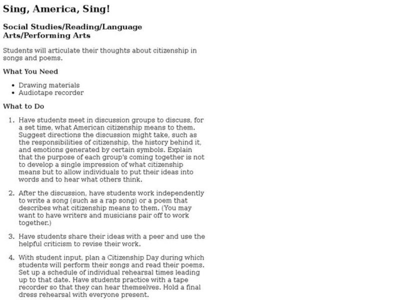 Sing, America, Sing! Lesson Plan