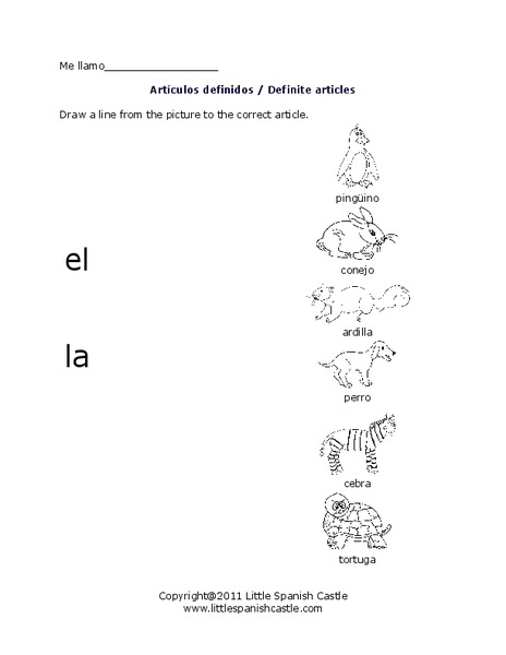 Articulos Definidos/Definite Articles Worksheet