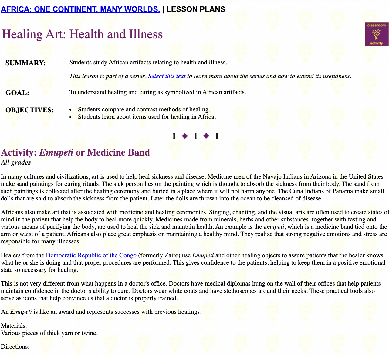 Healing Art: Health and Illness Lesson Plan