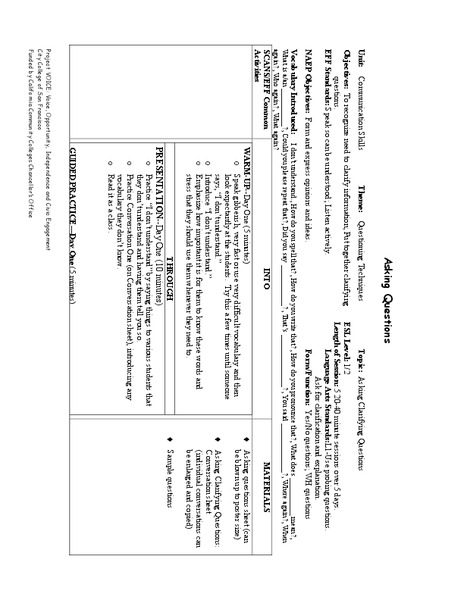 Asking Questions Lesson Plan