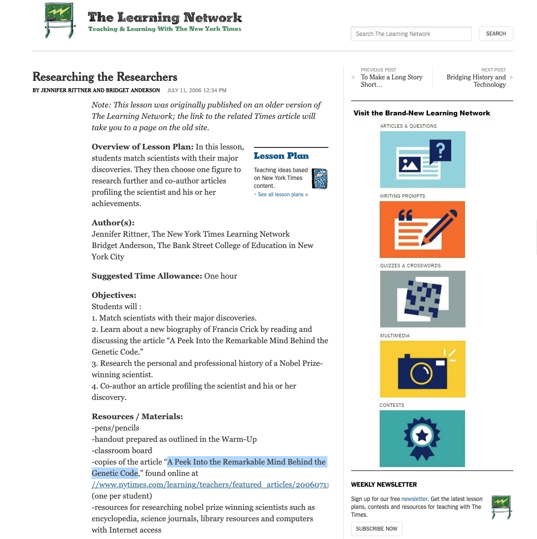 Researching the Researchers Lesson Plan