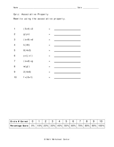 Associative Property Worksheet
