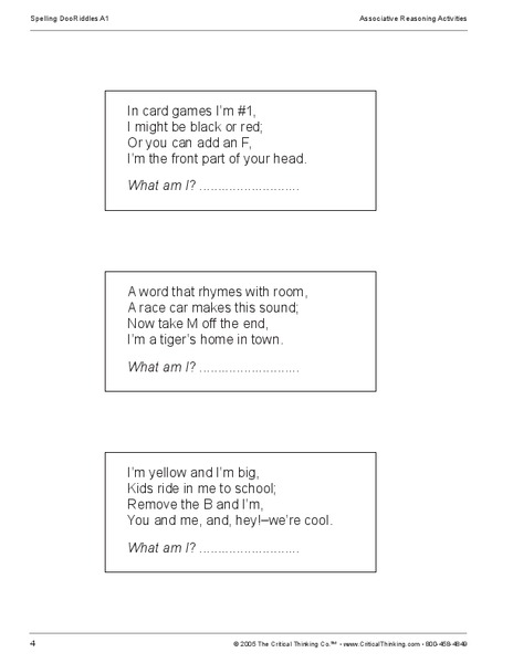 Associative Reading Activities Worksheet