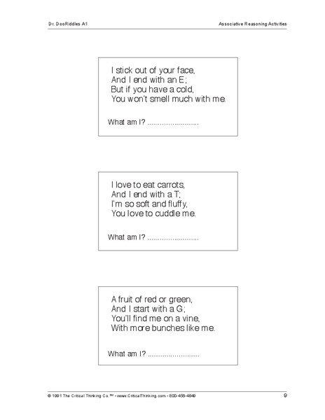 Associative Reading Activities Worksheet