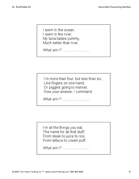 Associative Reading Activities Worksheet