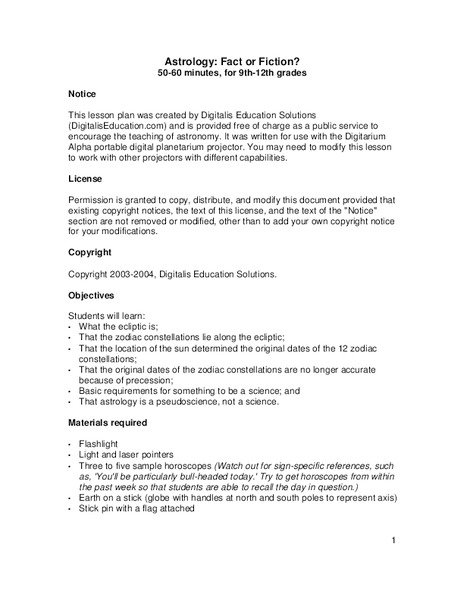 Astrology: Fact or Fiction? Lesson Plan