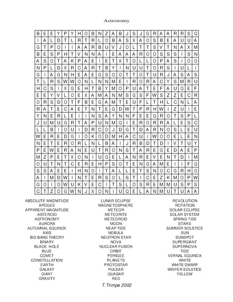 Astronomy Worksheet