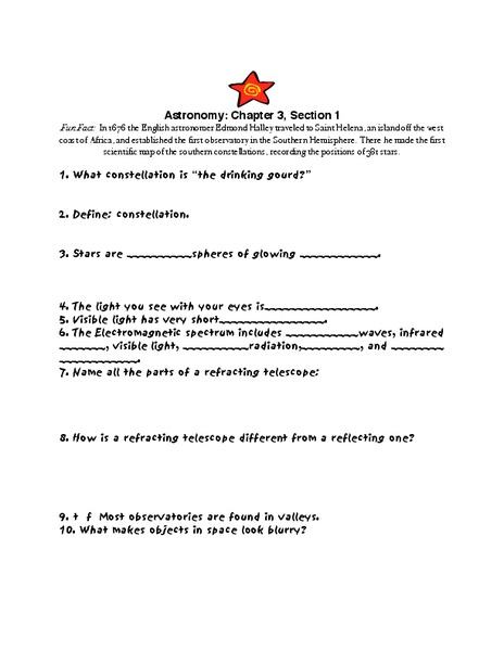 Astronomy Worksheet