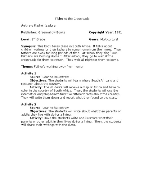At the Crossroads Lesson Plan