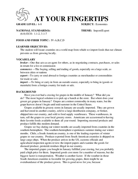 AT YOUR FINGERTIPS Lesson Plan