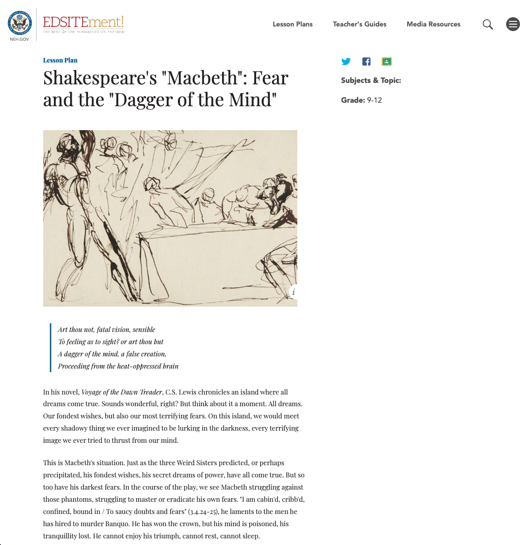 Shakespeare's Macbeth: Fear and the "Dagger of the Mind" Lesson Plan