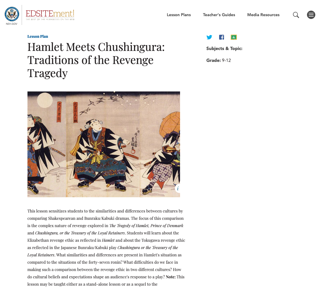 Hamlet Meets Chushingura: Traditions of the Revenge Tragedy Lesson Plan