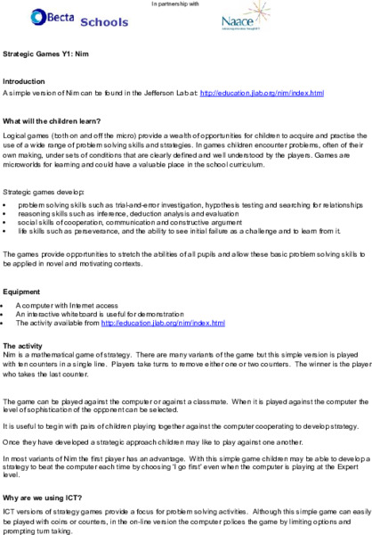 Strategic Games Y1: Nim Lesson Plan