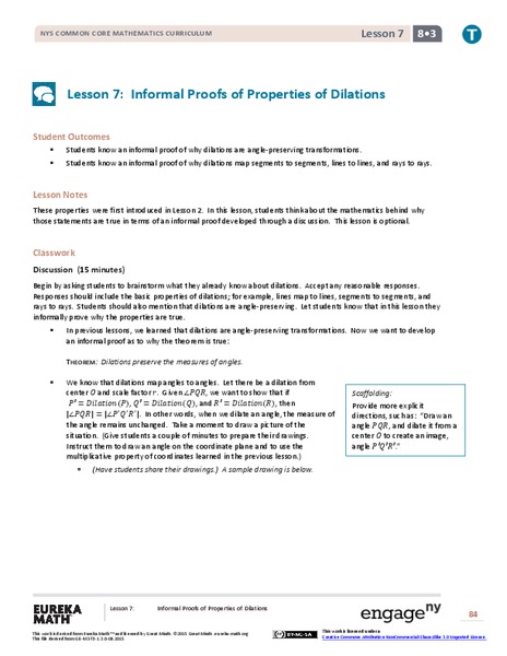 Informal Proofs of Properties of Dilations Lesson Plan