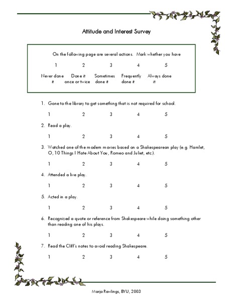 Attitude and Interest Survey Worksheet