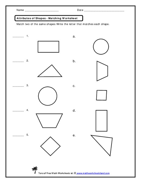 Attributes of Shapes Worksheet