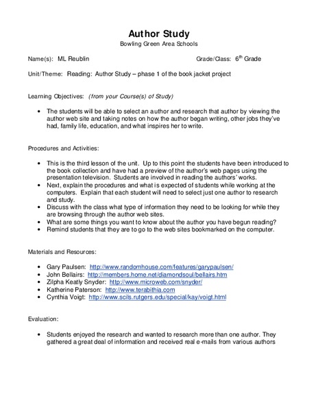 Author Study Lesson Plan