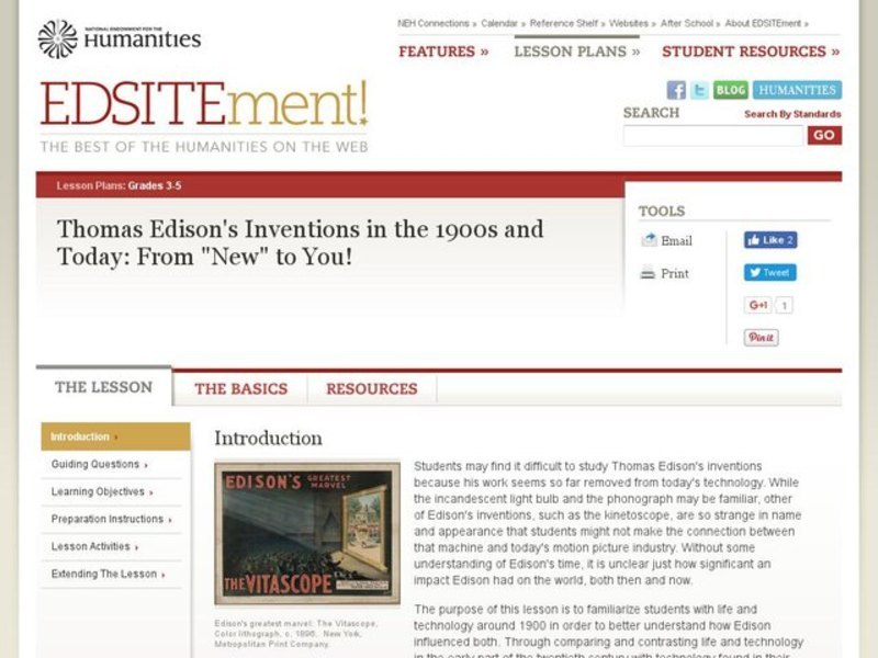 Thomas Edison's Inventions in the 1900s and Today: From "New" to You! Lesson Plan