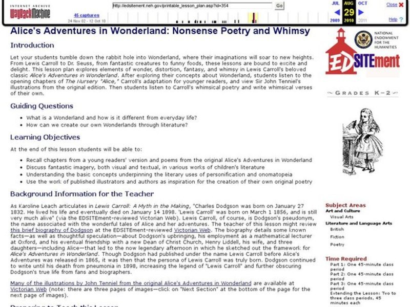 Alice's Adventures in Wonderland: Nonsense Poetry and Whimsy Lesson Plan