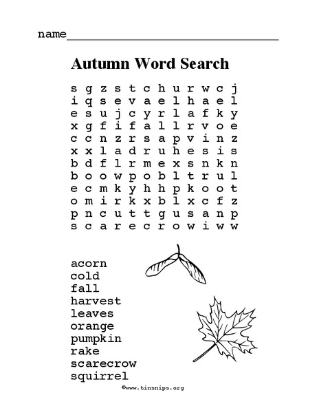 Autumn Word Search Worksheet