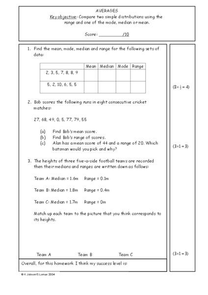 Averages Worksheet