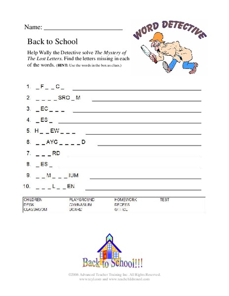 Back to School Worksheet