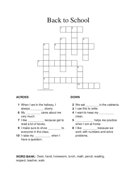 Back To School Crossword Lesson Plan