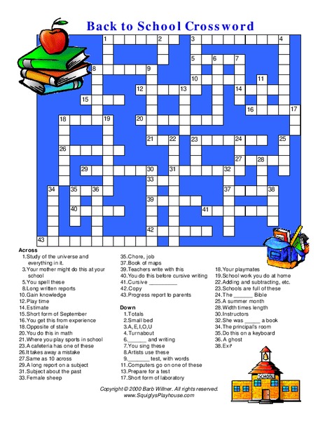 Back to School Crossword Worksheet