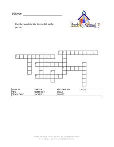 Back to School Crossword Puzzle Worksheet