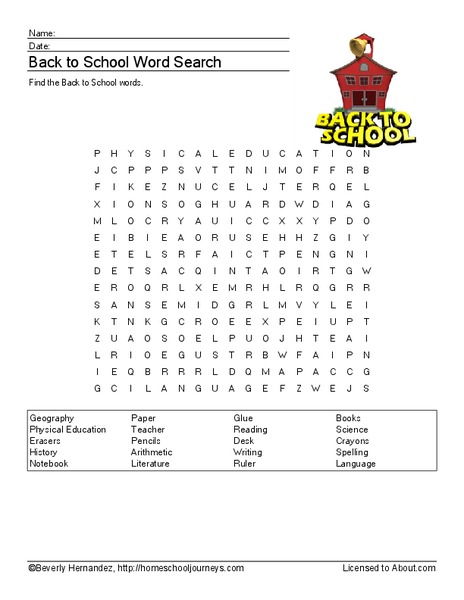 Back to School Word Search Worksheet