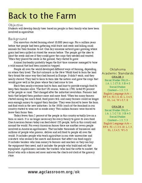Back to the Farm Lesson Plan
