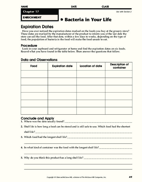 Bacteria in Your Life Worksheet