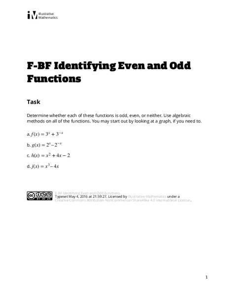 Identifying Even and Odd Functions Assessment