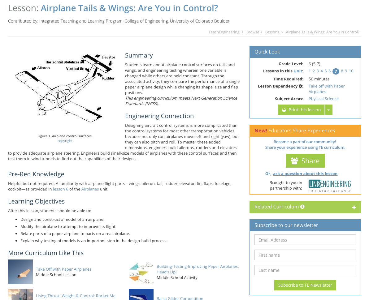 Airplane Tails and Wings: Are You in Control? Lesson Plan