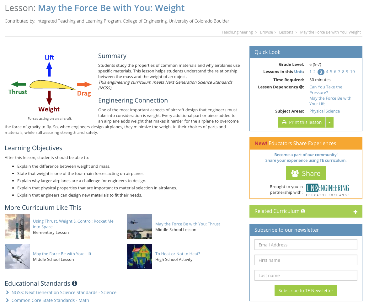May the Force Be with You: Weight Lesson Plan