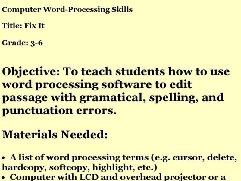 Fix It Lesson Plan