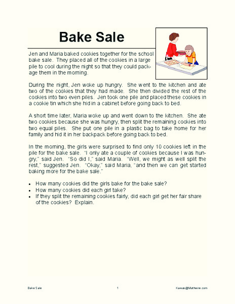 Bake Sale Worksheet