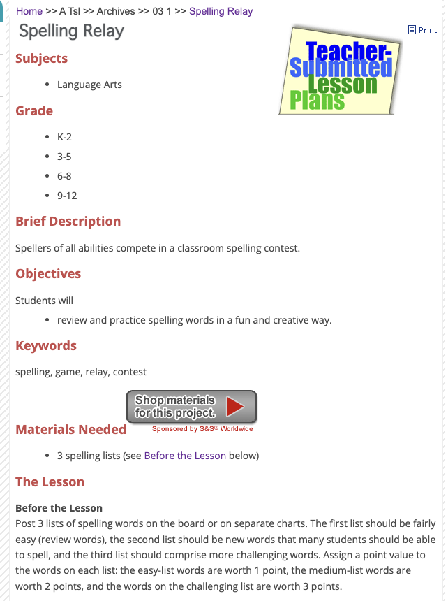 Spelling Relay Lesson Plan